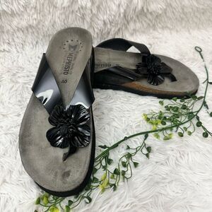 Mephisto Patent Leather‎ Flower Slide Sandal Comfort Black size EU 40/ US 10
